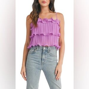 LUSH Ruffle Pleated Wire Hem Crop Top In Lavender size Medium. New with tag